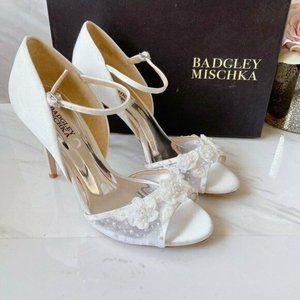 Badgley Mischka Carter Peep Toe Pearl Floral Pump
